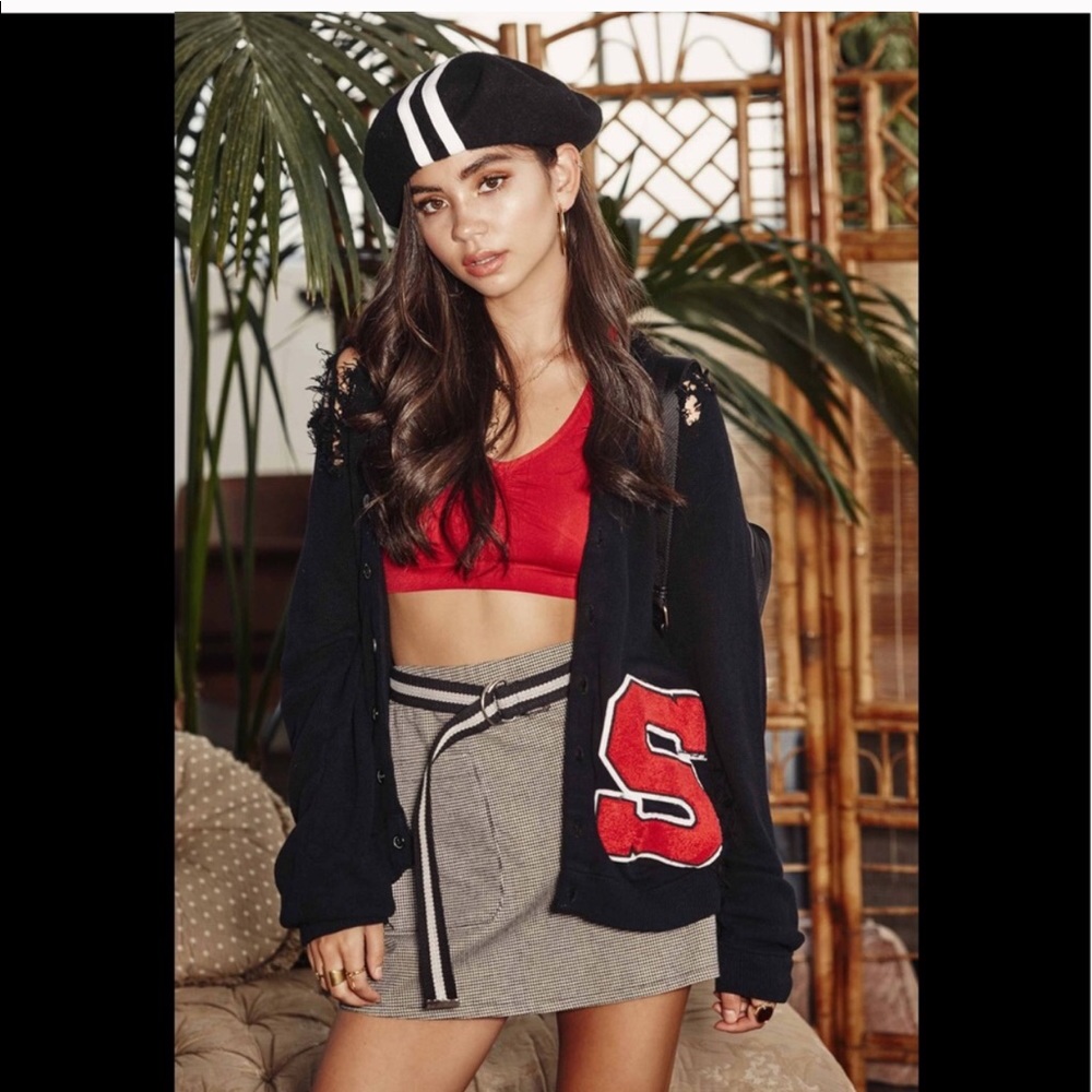 LF houndstooth plaid mini skirt